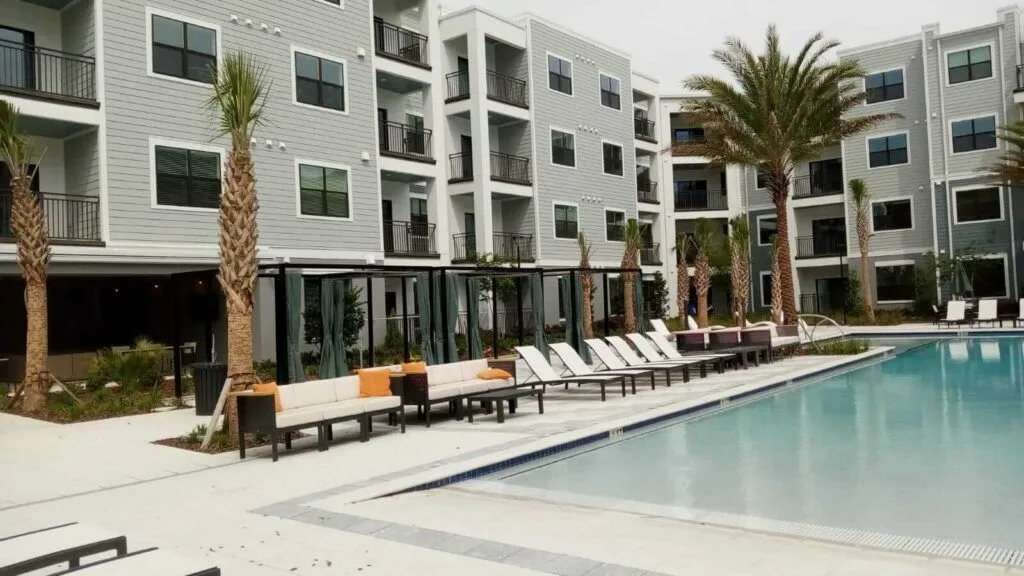 Noble on Newberry courtyard and pool after exterior repaint in Gainesville, FL