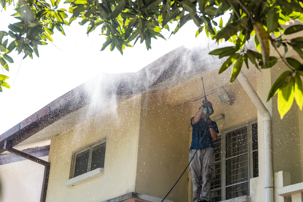 Washing the soffit and fascia of a house exterior