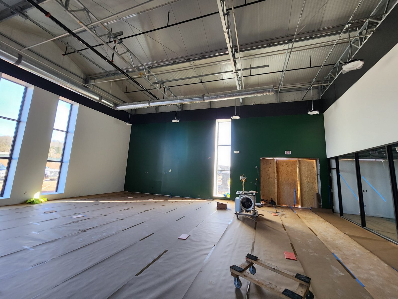 Highly skilled painters in action, achieving a flawless finish on commercial building